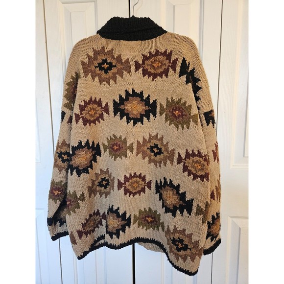 Vintage Aztec print Bolivia hand knitted planet Earth imports wool sweater brown - Picture 3 of 10